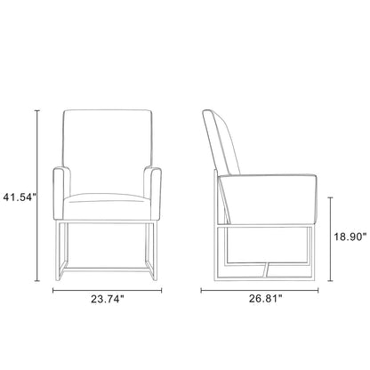 Element Dining Arm Chair by HouseOfZazla, cushioned seat and tall upholstered back with metal frame on Tampa Home & Garden Store