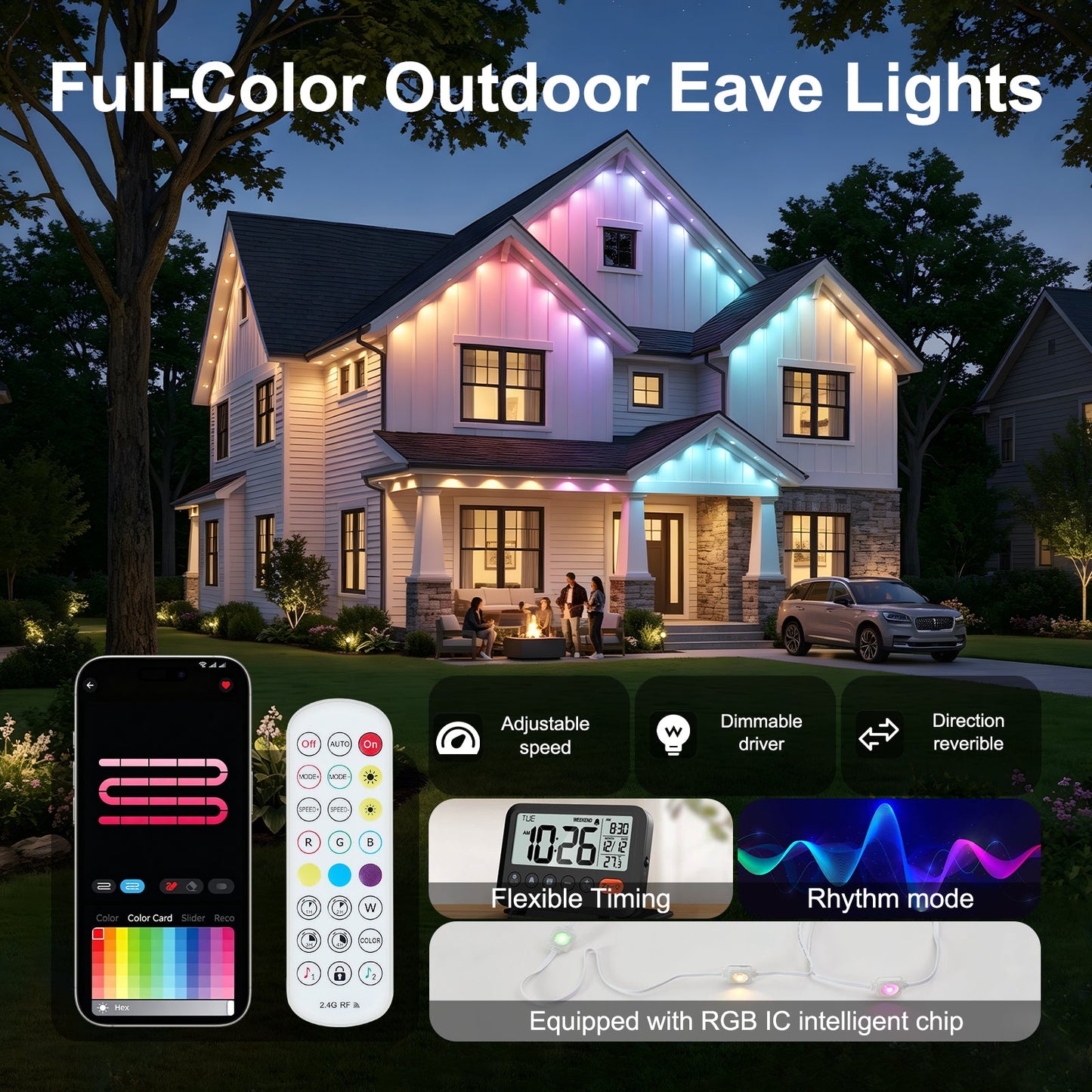 50ft Outdoor RGB String Lights with App Control