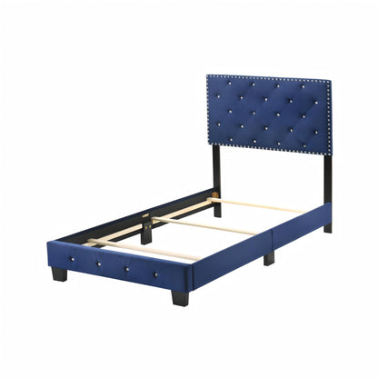 Luxurious upholstered bed headboard in blue velvet with tufting and studs HouseOfZazla on Tampa Home & Garden Store
