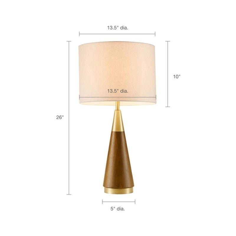 Triangular Table Lamp HouseOfZazla with wooden cone base and beige fabric shade on Tampa Home & Garden Store