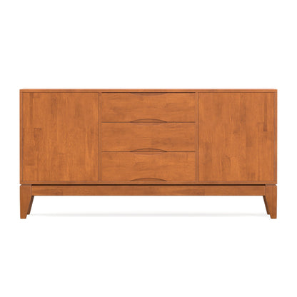 Solid Wood Sideboard Buffet by HouseOfZazla with center three-drawer stack in warm oak finish on Tampa Home & Garden Store