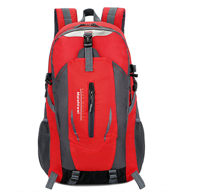 GemGear 36L outdoor waterproof hiking backpack in red and gray with front zip pocket on Tampa Home & Garden Store