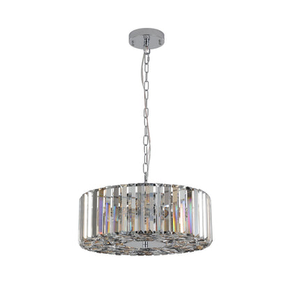 17' Chrome Crystal Pendant Chandelier by HouseOfZazla with crystal prism ring and chrome chain on Tampa Home & Garden Store