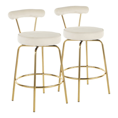 Glam Counter Stool with Swivel Seat set of 2 cream upholstery gold metal legs footrest on Tampa Home & Garden Store