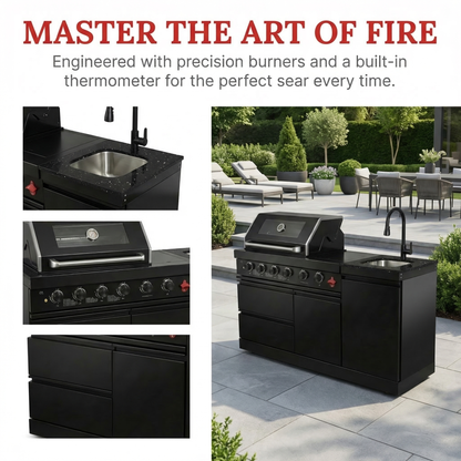 65.4-Inch Deluxe Stainless Propane Outdoor Kitchen Grill by HouseOfZazla, black finish on Tampa Home & Garden Store