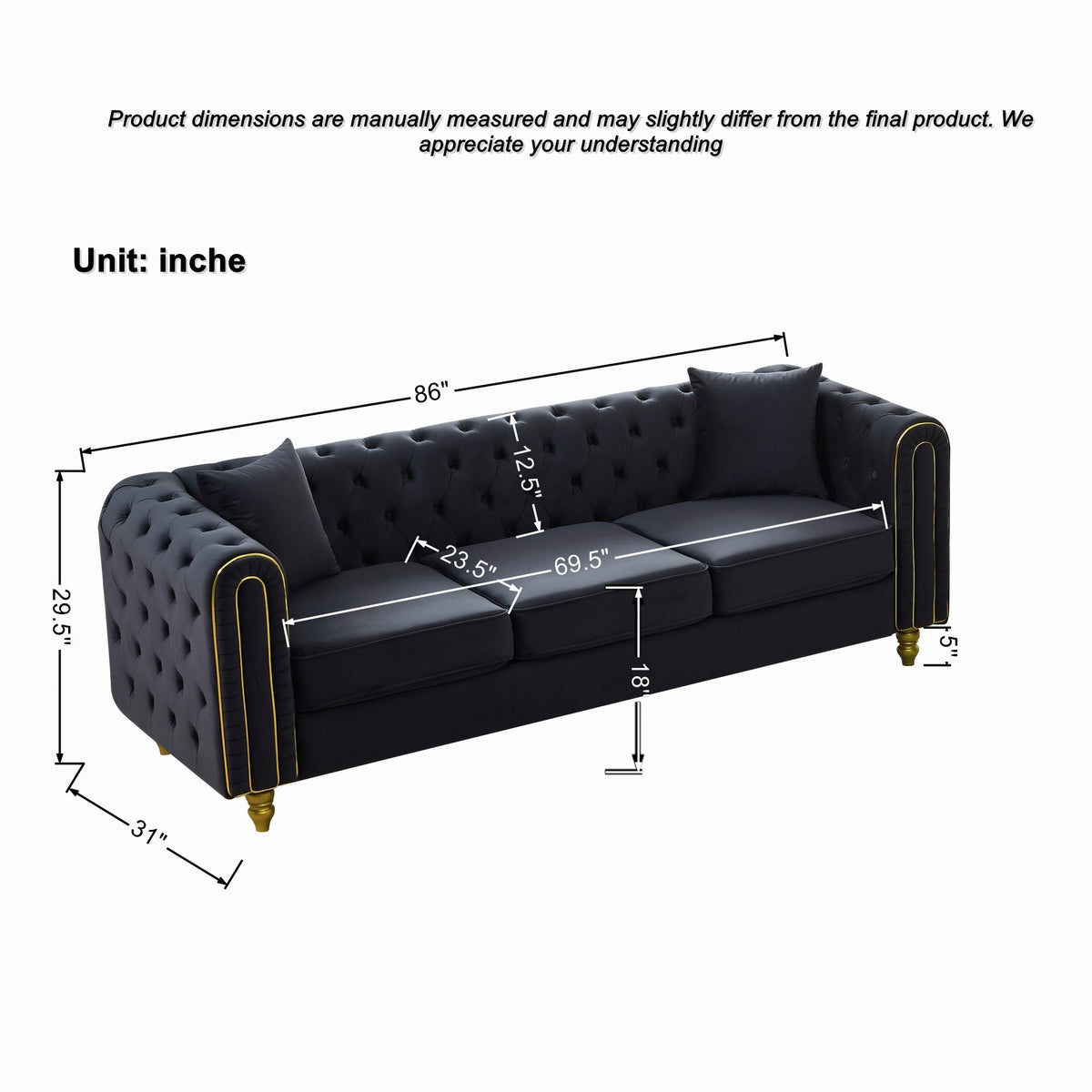Modern Velvet Chesterfield Loveseat Sofa