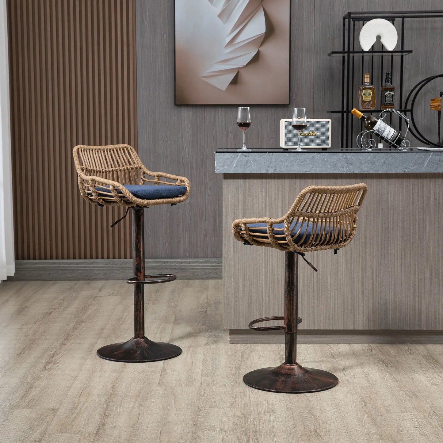 Modern Swivel Bar Stools with Footrest Set of 2