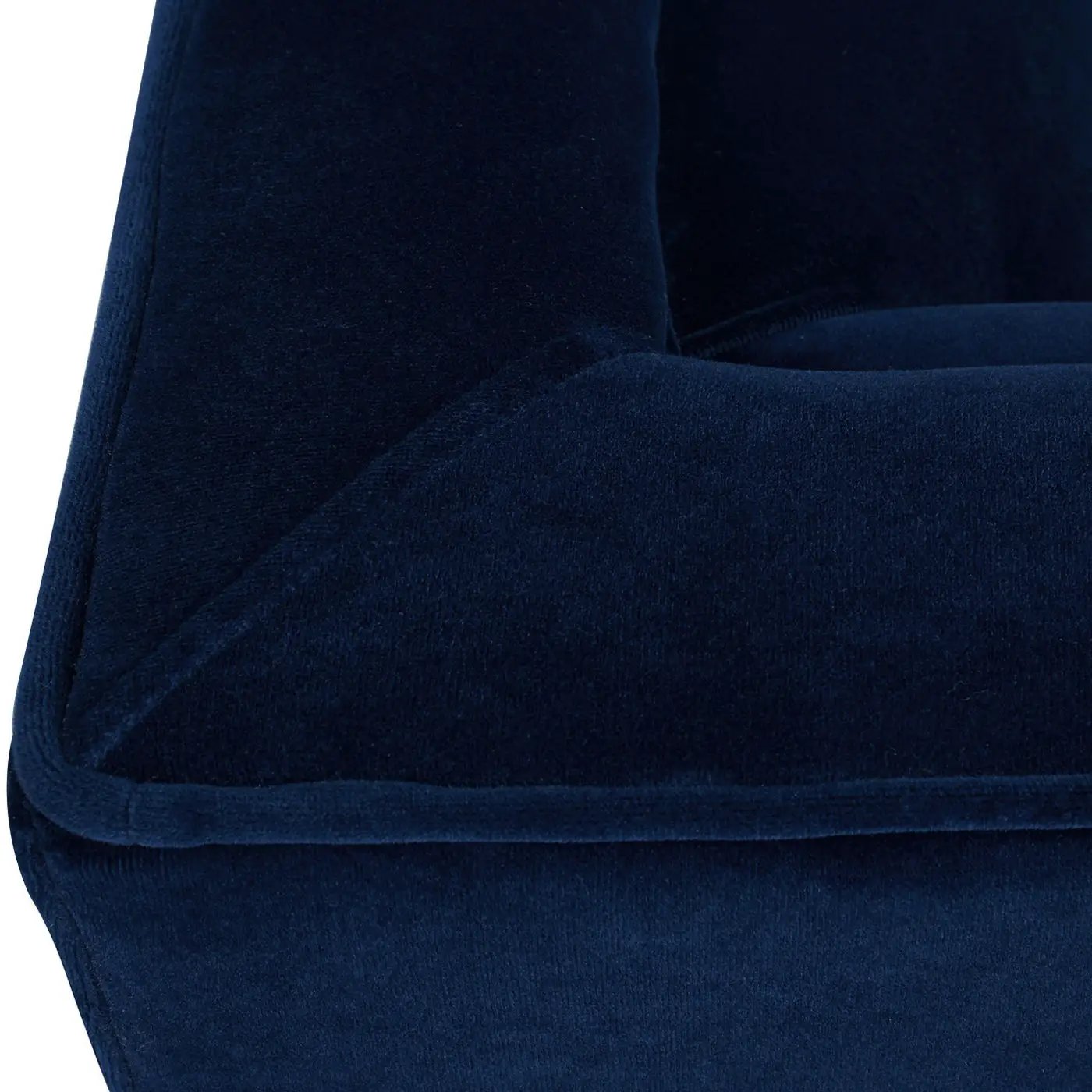 Jack modern tuxedo tufted sofa navy velvet upholstery close-up of arm and seat edge on Tampa Home & Garden Store