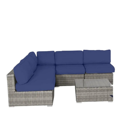 4-Piece Outdoor Seating Set with blue cushions and wicker frame Unique Piece Furniture on Tampa Home & Garden Store