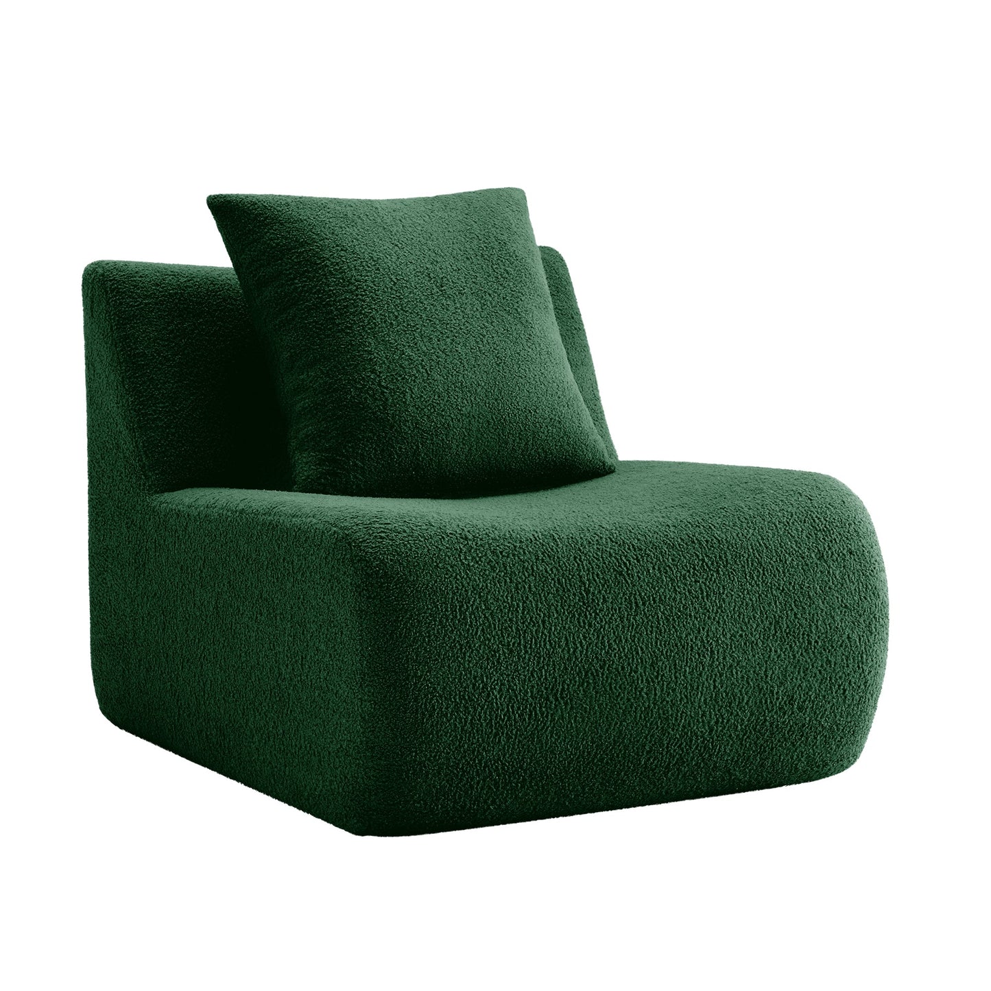 Green Teddy Fabric Armless Sofa and Throw Pillow