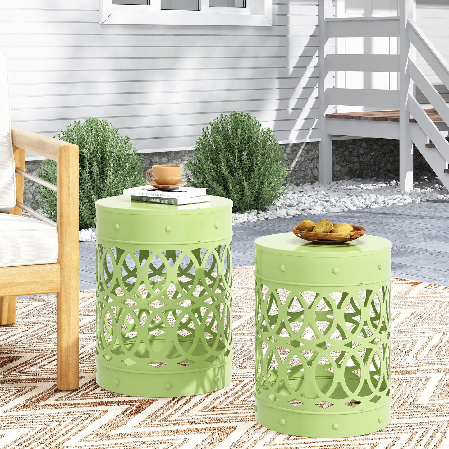Outdoor Metal Side Tables Set of Two for Patio
