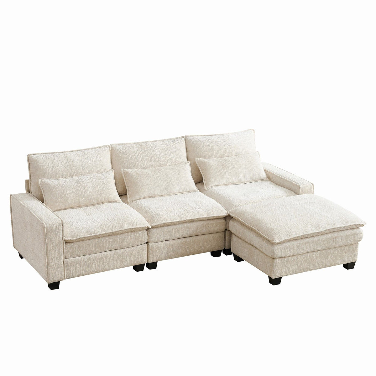 HouseOfZazla 2-piece beige L-shaped sectional sofa with movable ottoman in fabric on Tampa Home & Garden Store