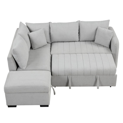 L-shaped sleeper sectional by HouseOfZazla with movable storage ottoman, gray fabric, USB ports on Tampa Home & Garden Store