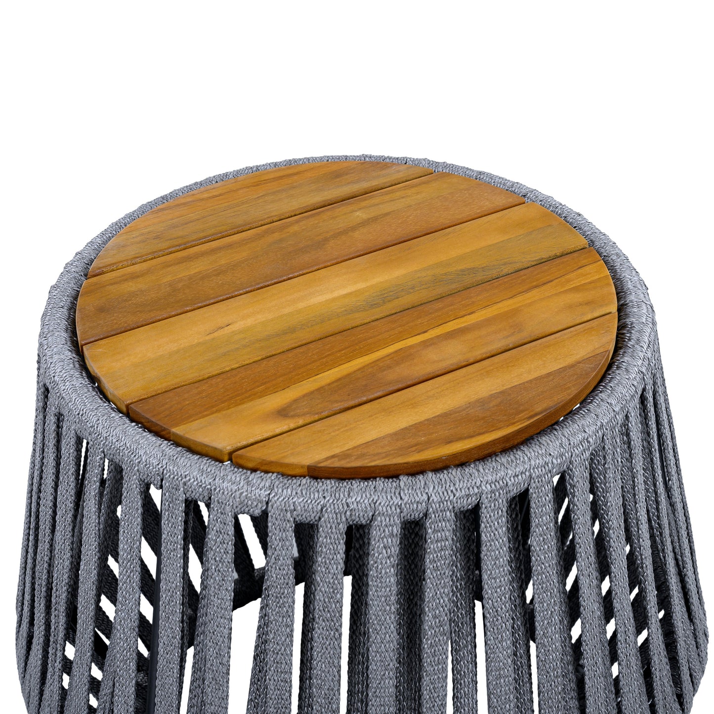 Outdoor Acacia Wood Side Table and Grey Rope