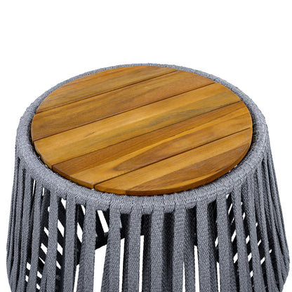 Outdoor Acacia Wood Side Table and Grey Rope