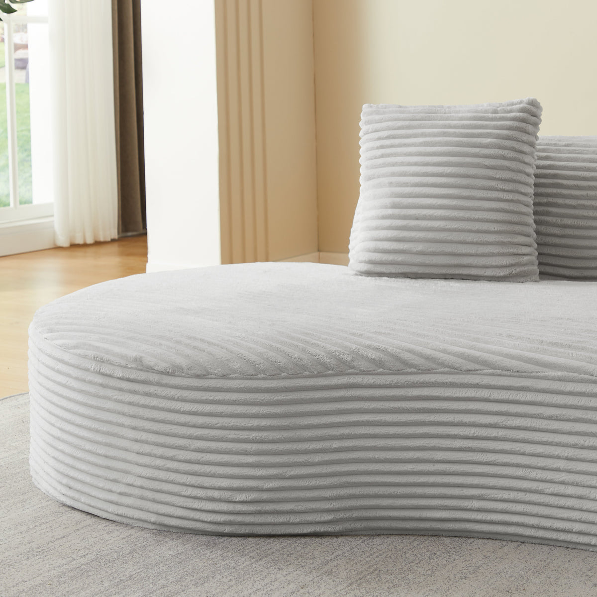 Contemporary Corduroy Curved Sectional Sofa by HouseOfZazla in light gray ribbed fabric on Tampa Home & Garden Store