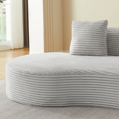 Contemporary Corduroy Curved Sectional Sofa by HouseOfZazla in light gray ribbed fabric on Tampa Home & Garden Store