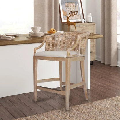 Casual Rattan Counter Stool With Solid Wood Legs