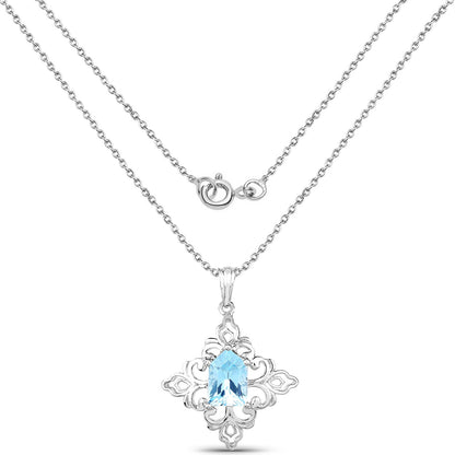6.10ct Swiss blue topaz pendant in an ornate sterling silver filigree frame on a double chain on Tampa Home & Garden Store