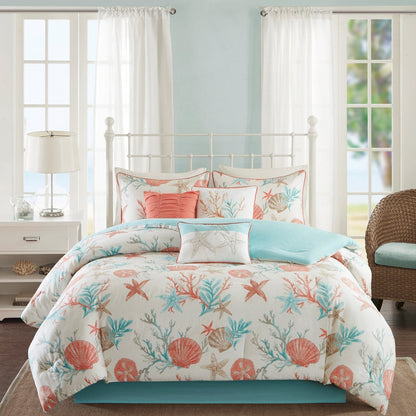 7 Piece Cotton Sateen Coastal Comforter Set