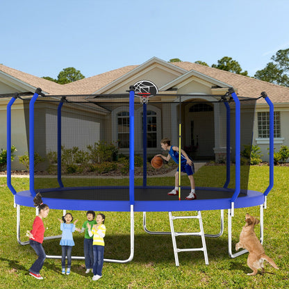 Outdoor Backyard Trampoline and Basketball Hoop