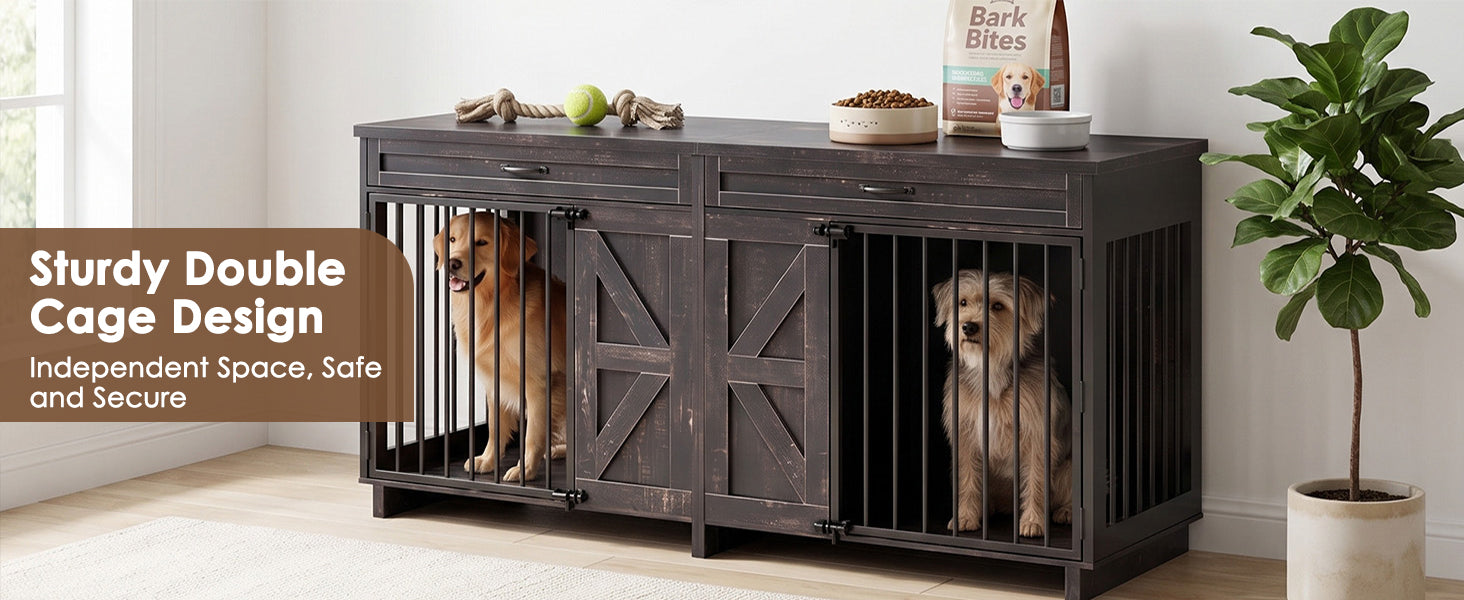 Dog Crate Furniture TV Stand by HouseOfZazla, double-cage design, dark brown wood on Tampa Home & Garden Store