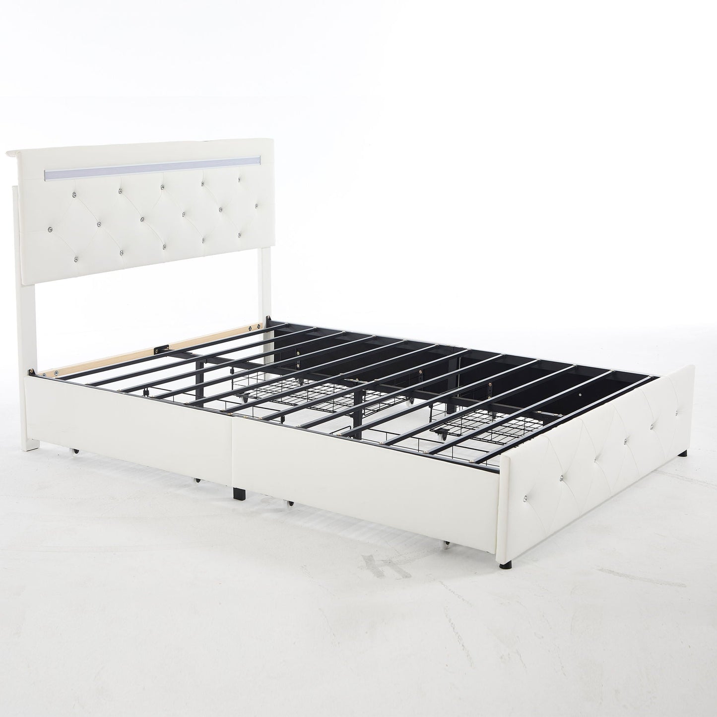 Upholstered Bed Frame with LED Lights Storage