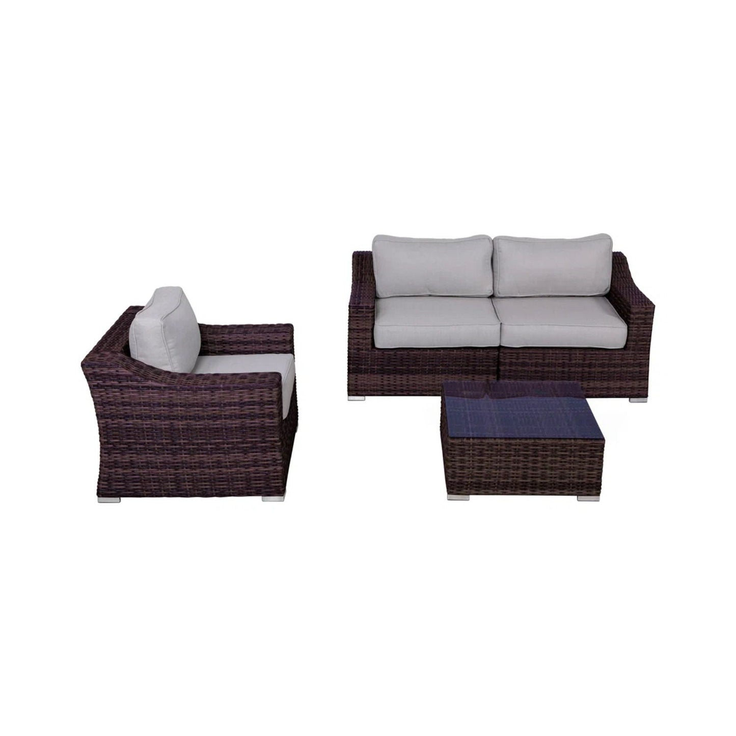 Outdoor Wicker Set With Glass Table And Cushions
