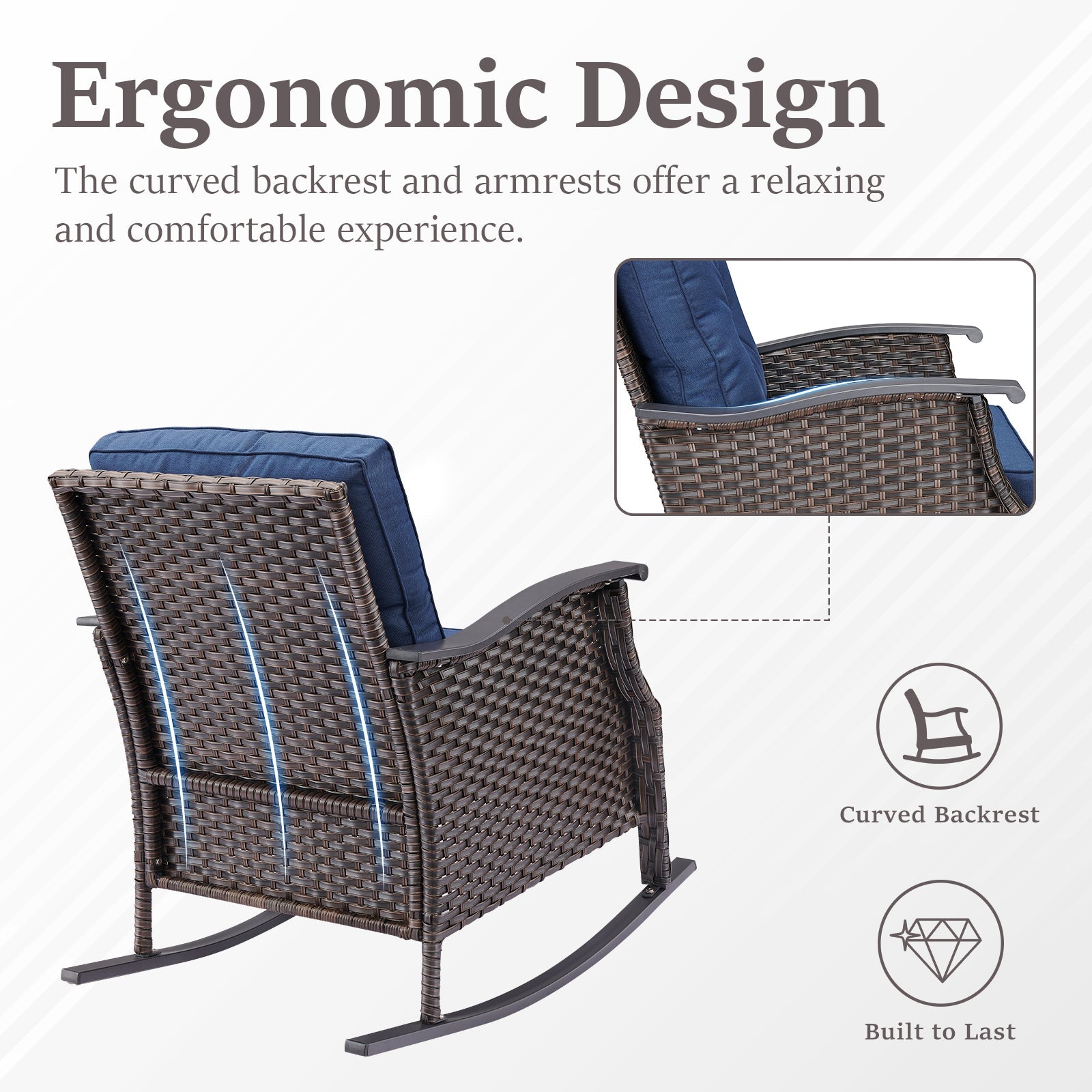 Patio glider chairs set of 2, brown PE wicker with blue cushions, curved back by HouseOfZazla on Tampa Home & Garden Store