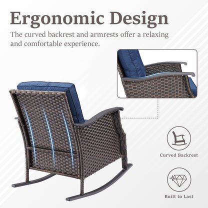 Patio glider chairs set of 2, brown PE wicker with blue cushions, curved back by HouseOfZazla on Tampa Home & Garden Store