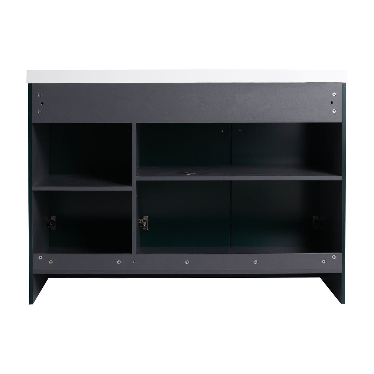 Freestanding vanity with soft close, white top and dark grey cabinet with cubbies on Tampa Home & Garden Store