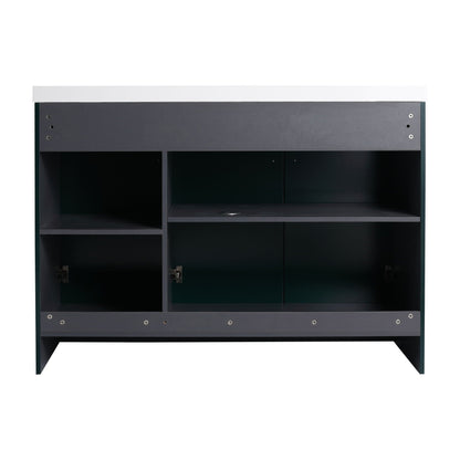 Freestanding vanity with soft close, white top and dark grey cabinet with cubbies on Tampa Home & Garden Store