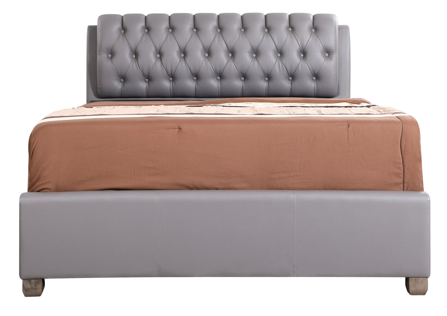Tufted Upholstered Bed gray faux-leather with diamond button tufting headboard by HouseOfZazla on Tampa Home & Garden Store