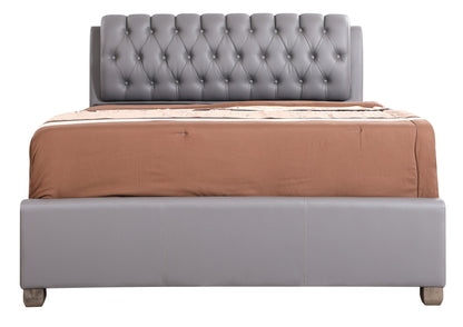 Tufted Upholstered Bed gray faux-leather with diamond button tufting headboard by HouseOfZazla on Tampa Home & Garden Store