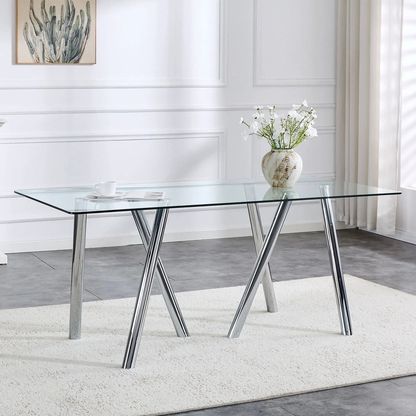 Sturdy Dining Table With Tempered Glass Surface
