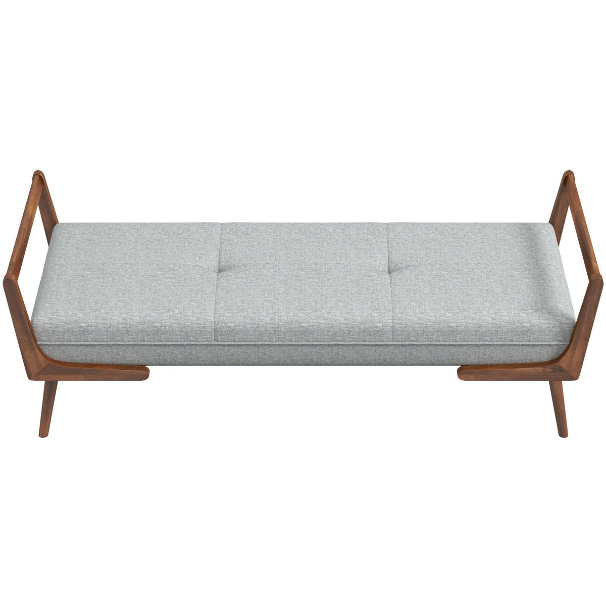 Gray upholstered bench with biscuit tufting and tapered wood legs, 51.2 in wide on Tampa Home & Garden Store