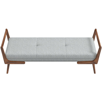 Gray upholstered bench with biscuit tufting and tapered wood legs, 51.2 in wide on Tampa Home & Garden Store