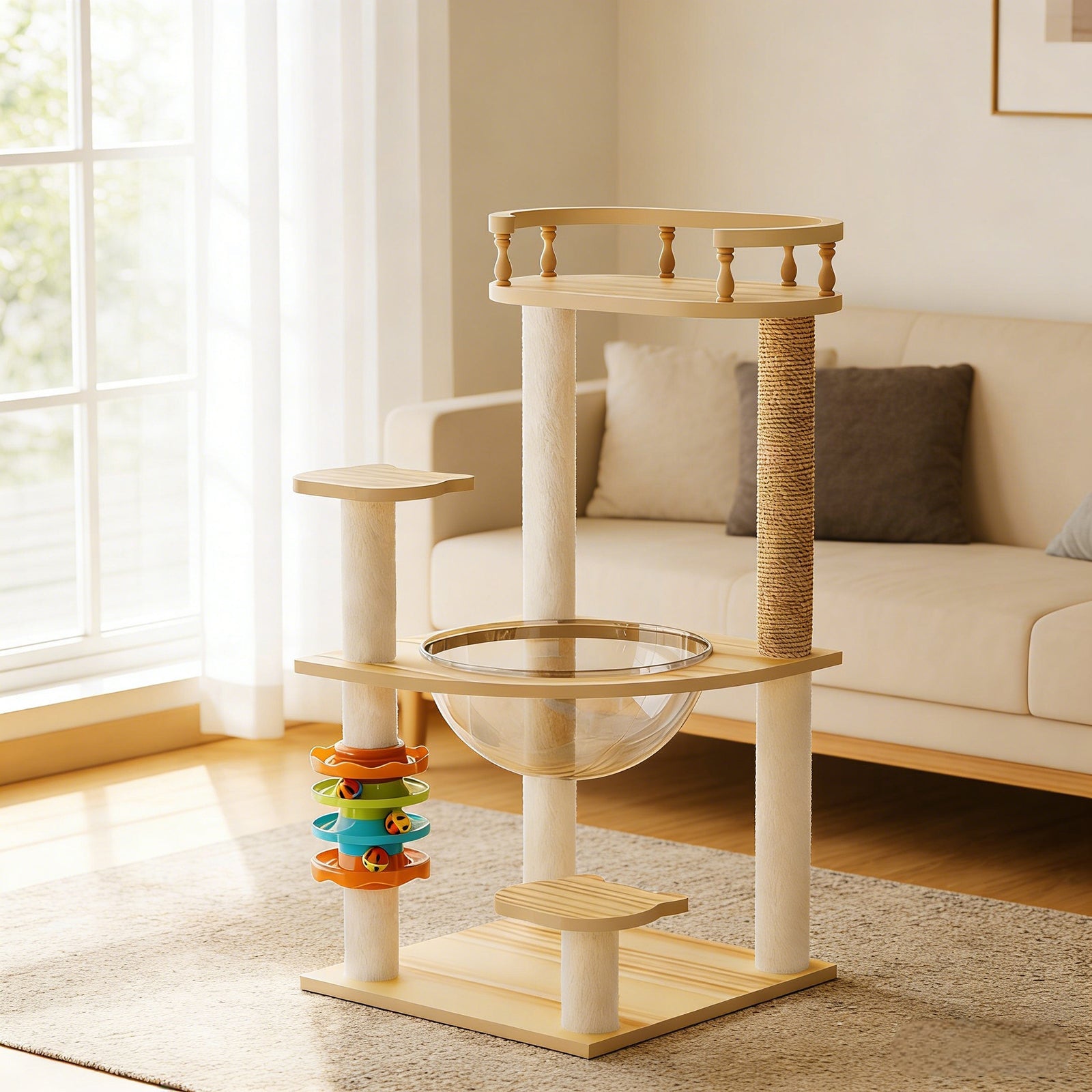 32.2-inch Modern Cat Tower beige cat tree with sisal rope column and circular top rail on Tampa Home & Garden Store