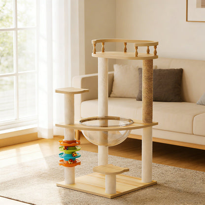 32.2-inch Modern Cat Tower beige cat tree with sisal rope column and circular top rail on Tampa Home & Garden Store