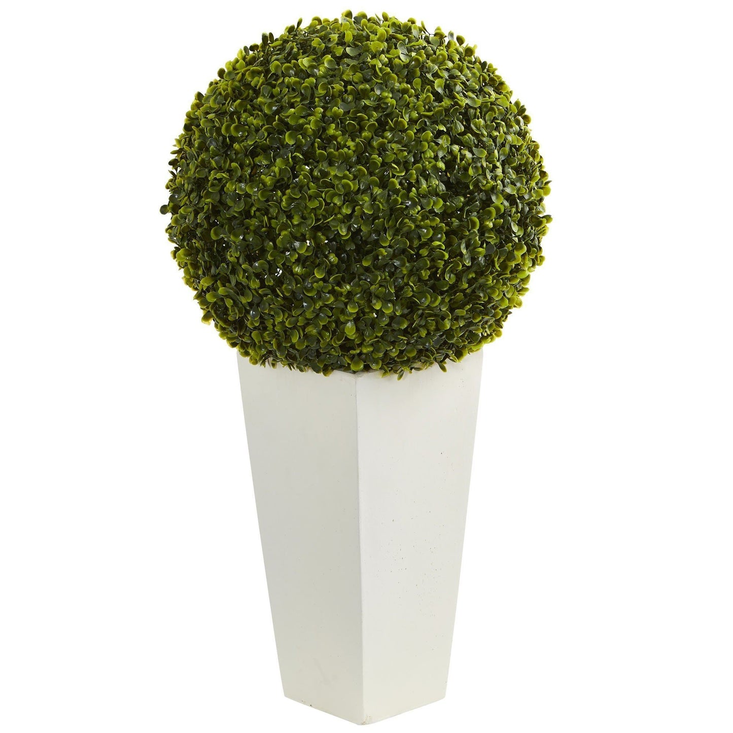 28” Boxwood Topiary Ball Artificial Plant in White Tower Planter (Indoor/Outdoor) - Tampa Home & Garden Store