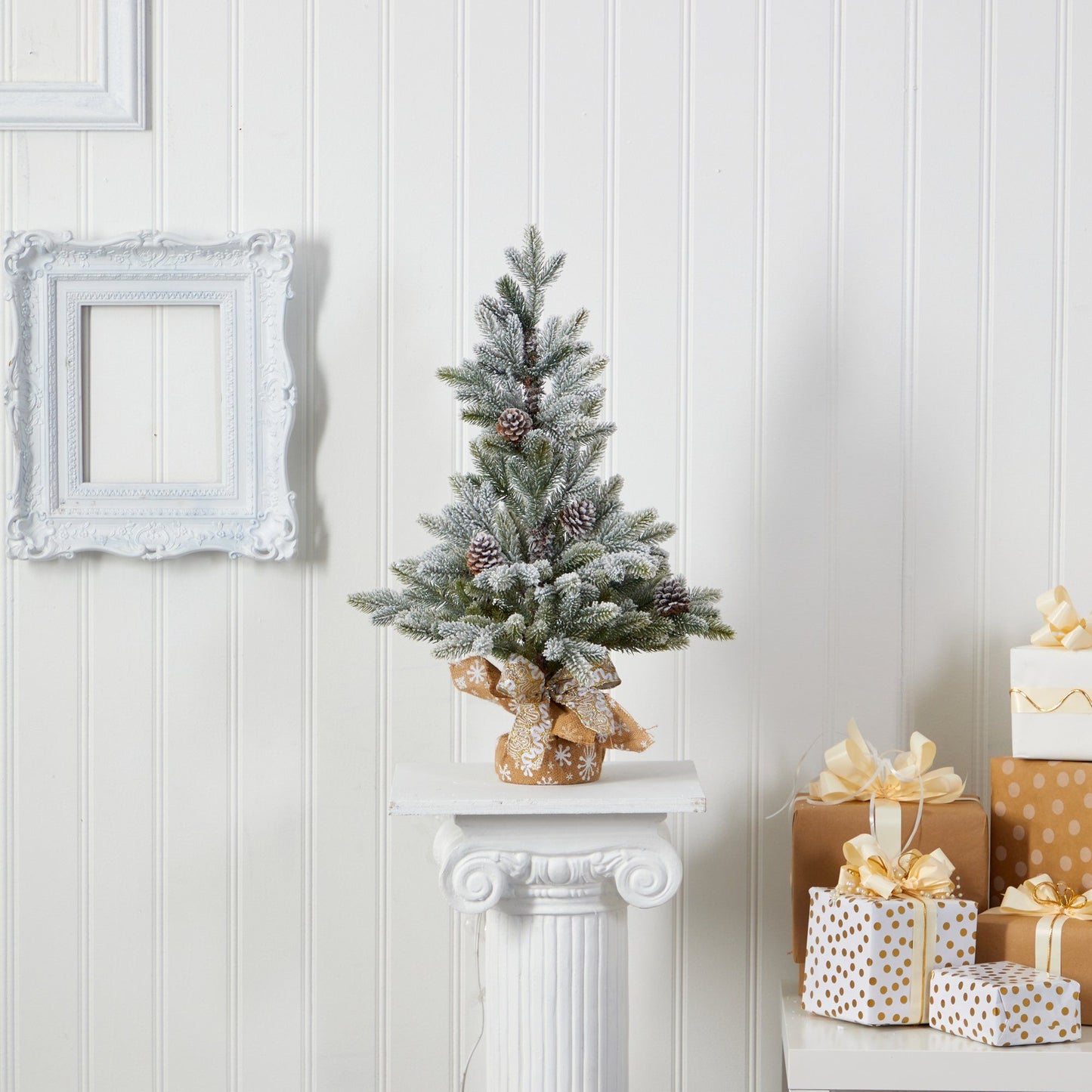 28” Flocked Artificial Christmas Tree with Pine Cones - Tampa Home & Garden Store