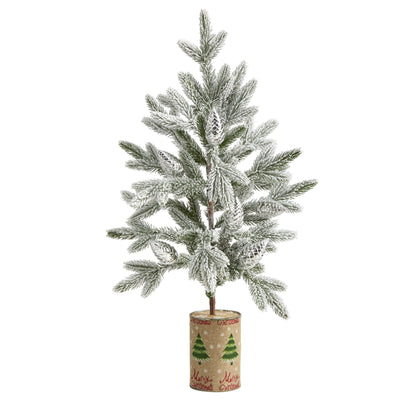 28” Flocked Christmas Artificial Tree in Decorative Planter - Tampa Home & Garden Store