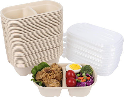 28 Oz Disposable Bowls with Lids, 2 Compartments Sugarcane Fiber Food Container, Food Storage, 50 Pack - Tampa Home & Garden Store