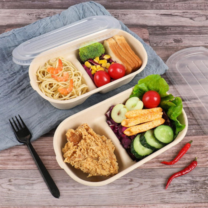28 Oz Disposable Bowls with Lids, 2 Compartments Sugarcane Fiber Food Container, Food Storage, 50 Pack - Tampa Home & Garden Store