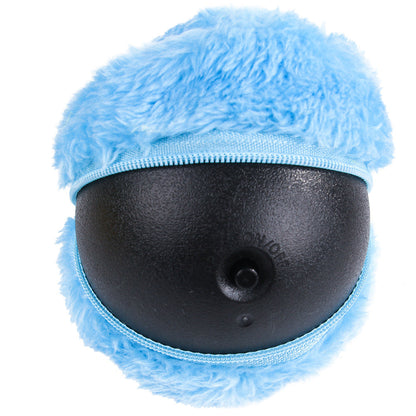 Blue fluffy rolling ball pet toy with black base, interactive plush ball by Sell My Stuff on Tampa Home & Garden Store