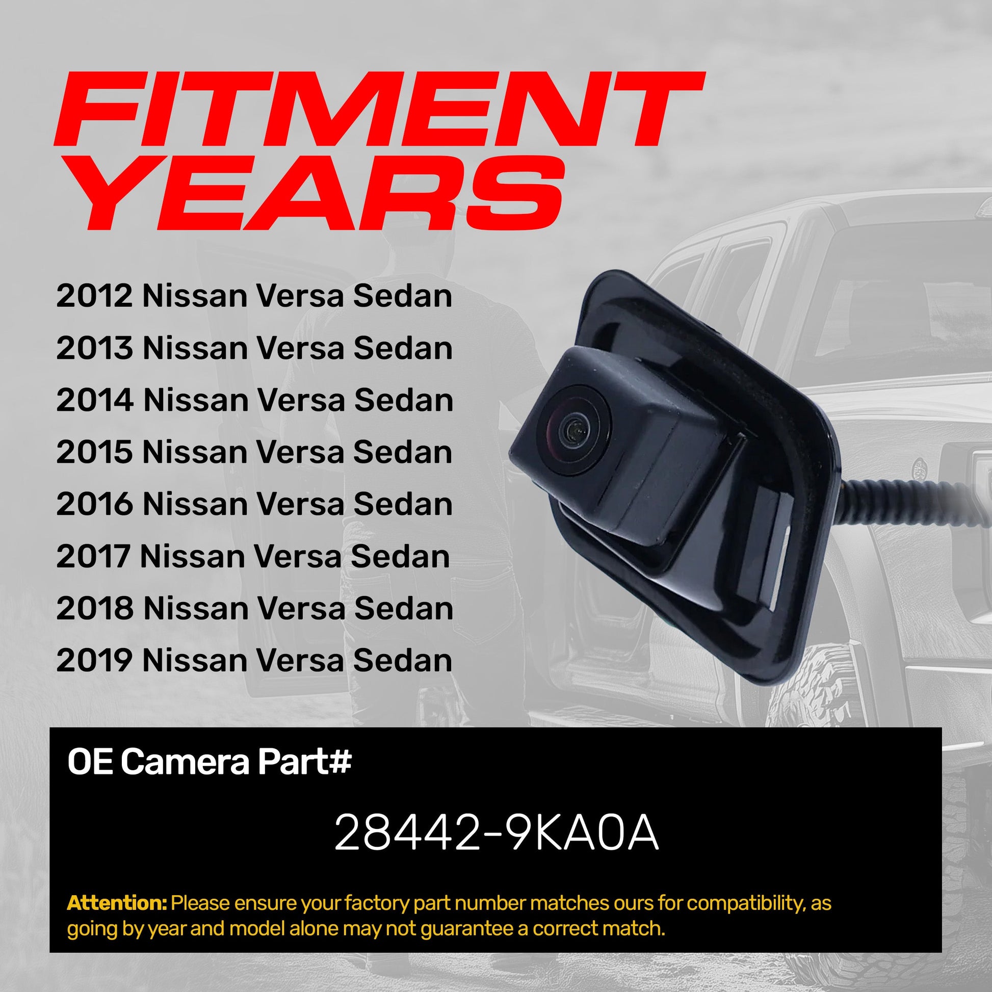 OEM backup camera by Master Tailgaters for Nissan Versa Sedan (2012-2019) OE 28442-9KA0A on Tampa Home & Garden Store