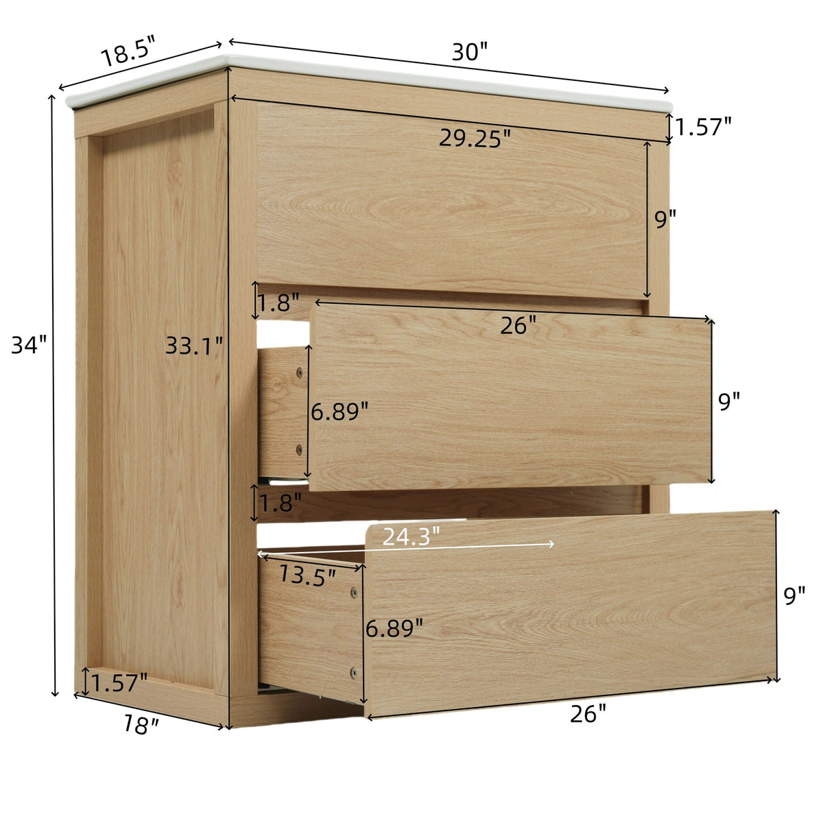 Freestanding bathroom vanity with ceramic sink, oak, 2 full-extension drawers HouseOfZazla on Tampa Home & Garden Store