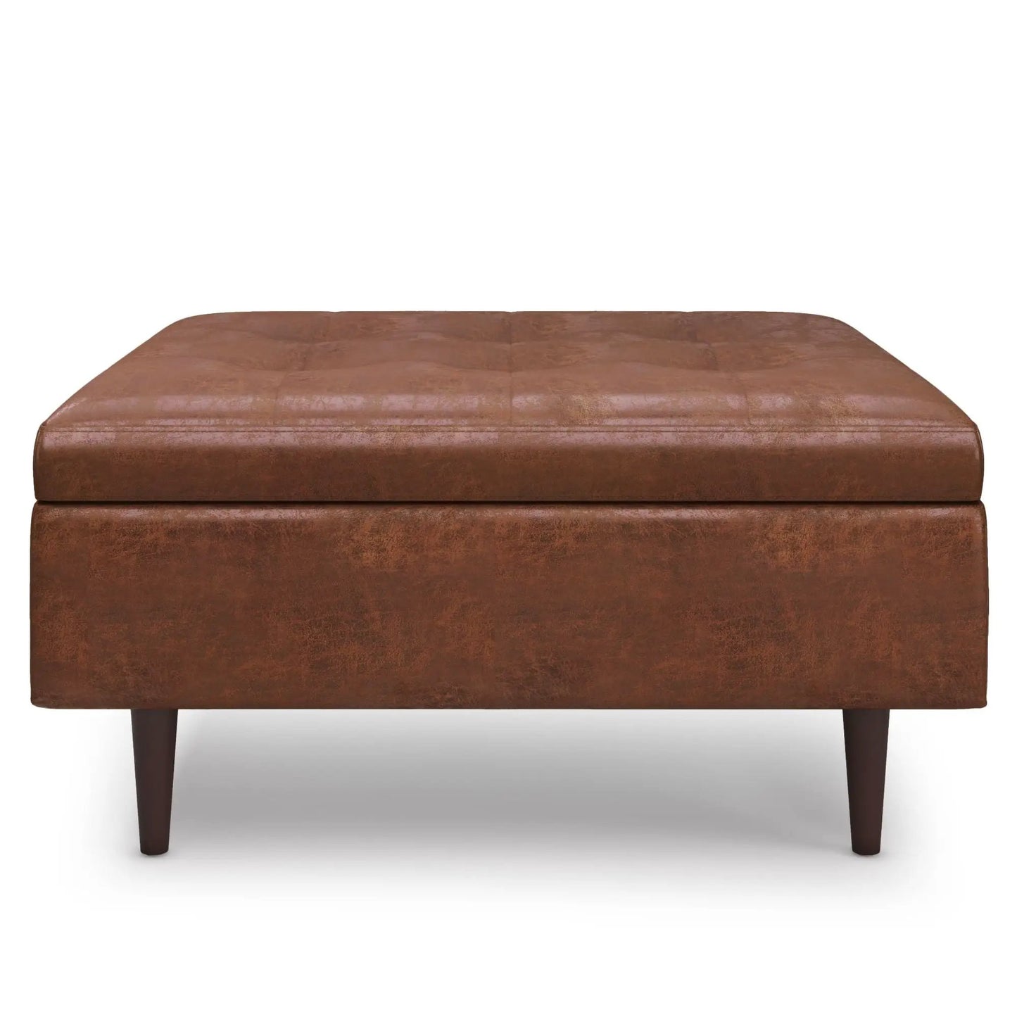 Shay square storage ottoman in brown leather, mid-century style by Unique Piece Furniture on Tampa Home & Garden Store