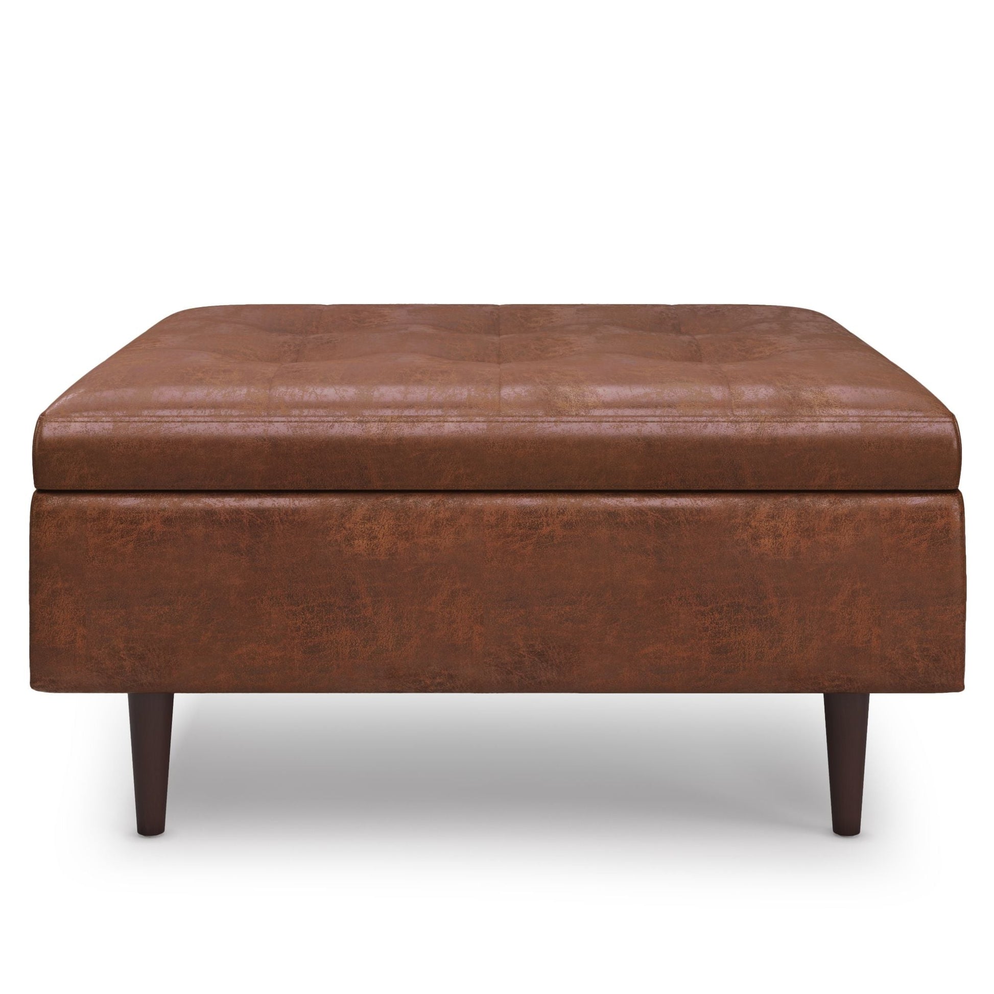 Shay square storage ottoman in brown leather, mid-century style by Unique Piece Furniture on Tampa Home & Garden Store