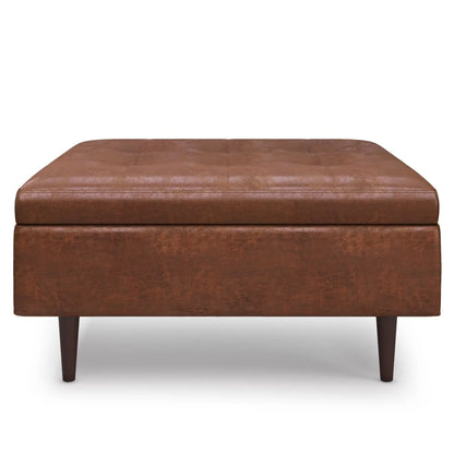 Shay square storage ottoman in brown leather, mid-century style by Unique Piece Furniture on Tampa Home & Garden Store